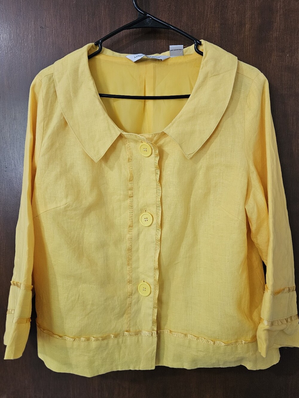 Mandarin Blue Yellow Linen Jacket Size Large